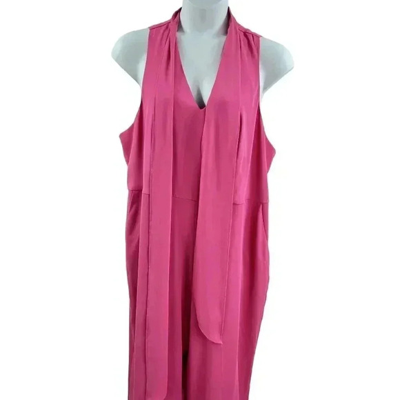 Prabal Gurung Wide Leg Tall Jumpsuit Romper 20W Pink Neck Bow Detail Barbiecore - Picture 3 of 16